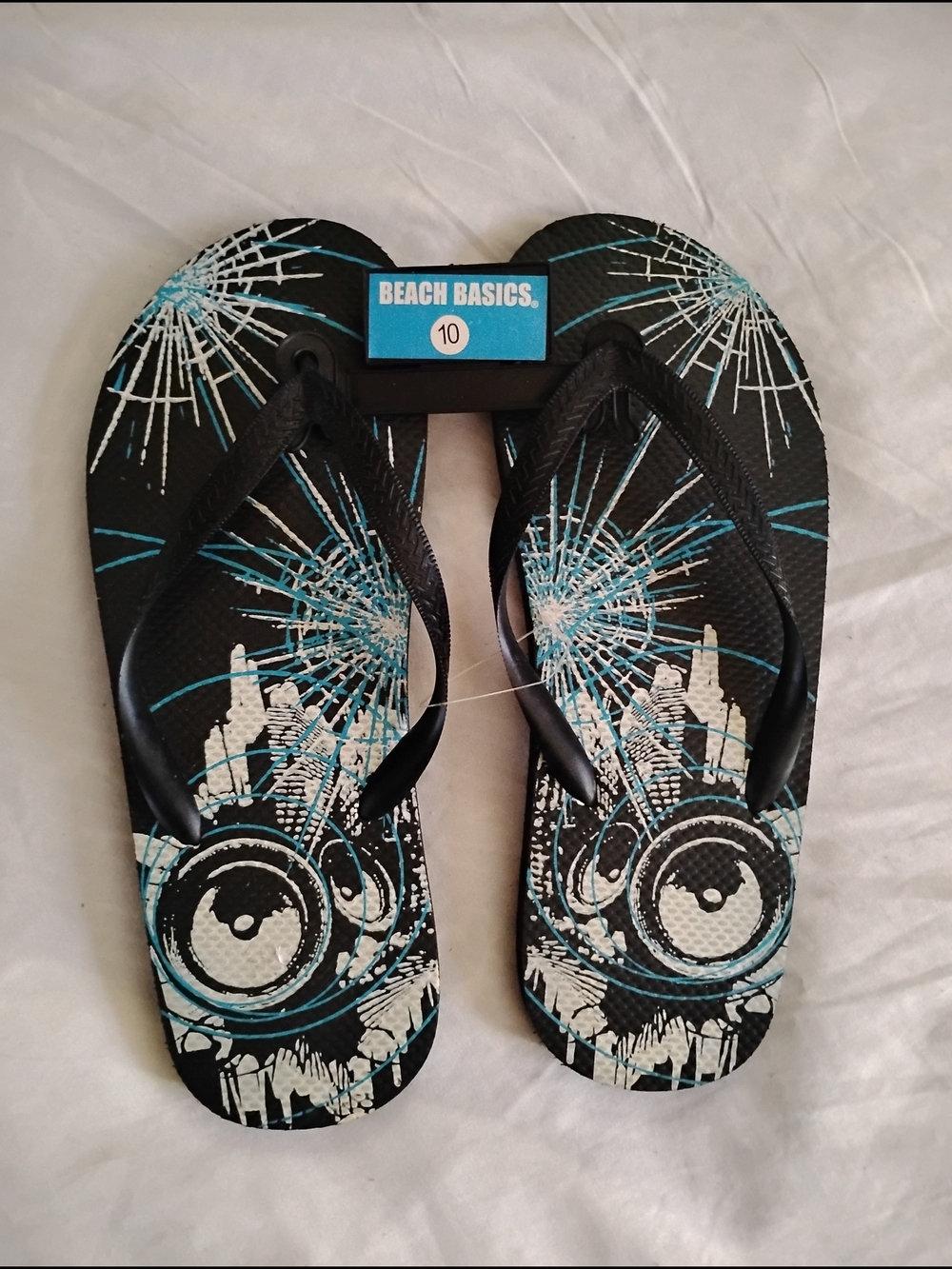 Beach Basics Black & Teal Graphic Flip Flops